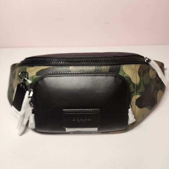NWT Coach CM184 Track Green Signature Camo Print Coated Canvas Leather Belt Bag - Picture 1 of 6